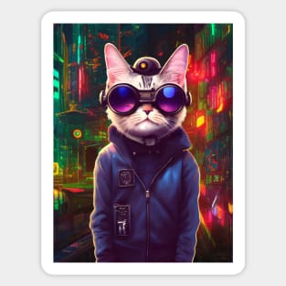 Techno Cat In Japan Neon City Sticker